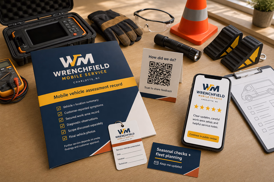 Wrenchfield Mobile Service retention system showing the customer journey and the team's next action