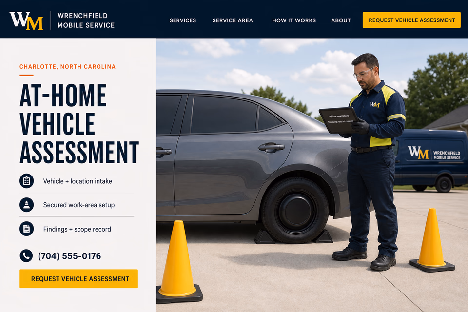 Wrenchfield Mobile Service customer-facing service page with clear local service details, proof, and a direct request path