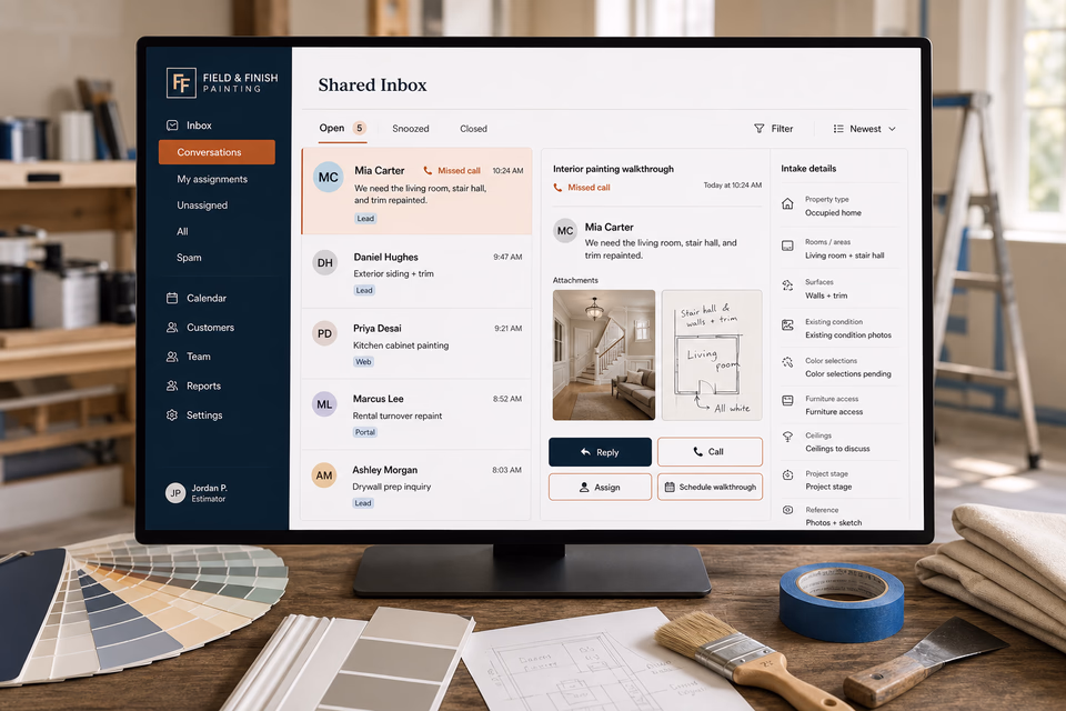 Field & Finish Painting response system showing the customer journey and the team's next action