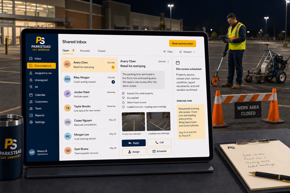 Parkstead Lot Services response system showing the customer journey and the team's next action
