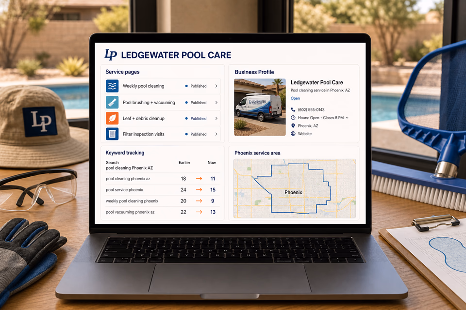 Ledgewater Pool Care visibility system showing the customer journey and the team's next action