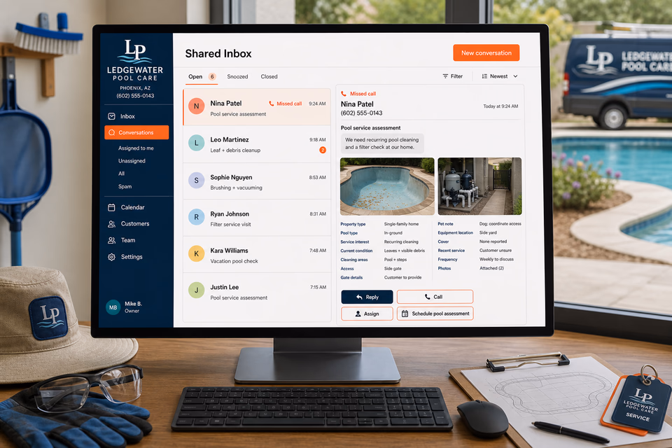 Ledgewater Pool Care response system showing the customer journey and the team's next action