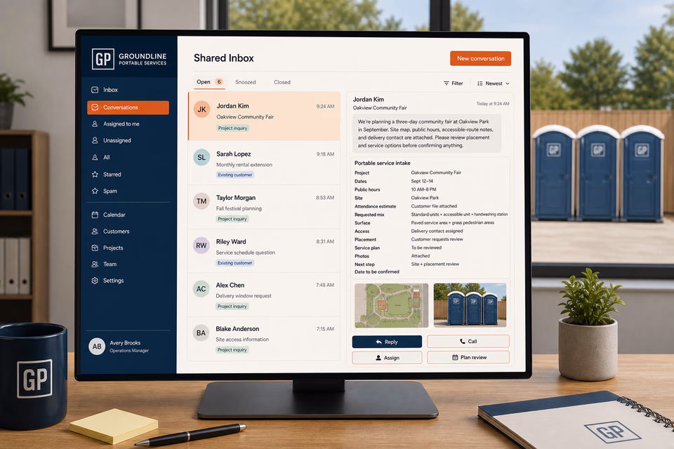Groundline Portable Services response system showing the customer journey and the team's next action