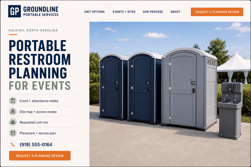Groundline Portable Services customer-facing service page with clear local service details, proof, and a direct request path