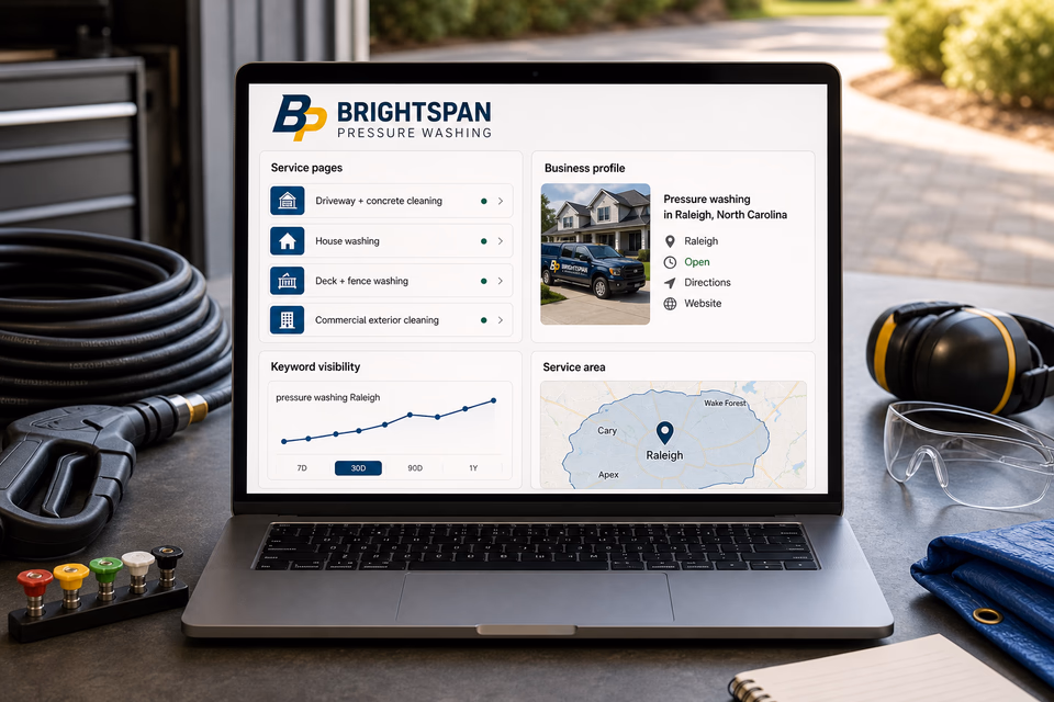 Brightspan Pressure Washing visibility system showing the customer journey and the team's next action