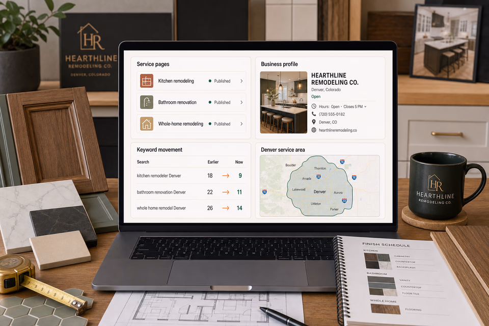 Hearthline Remodeling Co. visibility system showing the customer journey and the team's next action