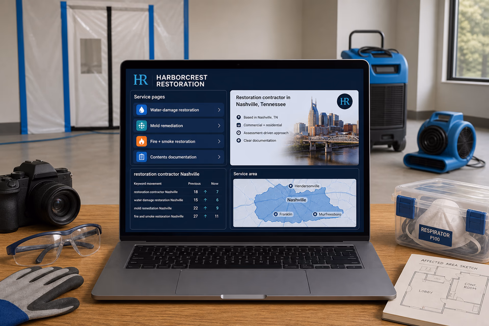 Harborcrest Restoration visibility system showing the customer journey and the team's next action