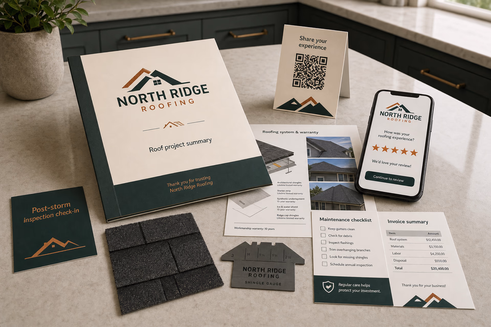 North Ridge Roofing retention system showing the customer journey and the team's next action