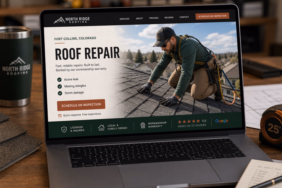 North Ridge Roofing customer-facing service page with clear local service details, proof, and a direct request path