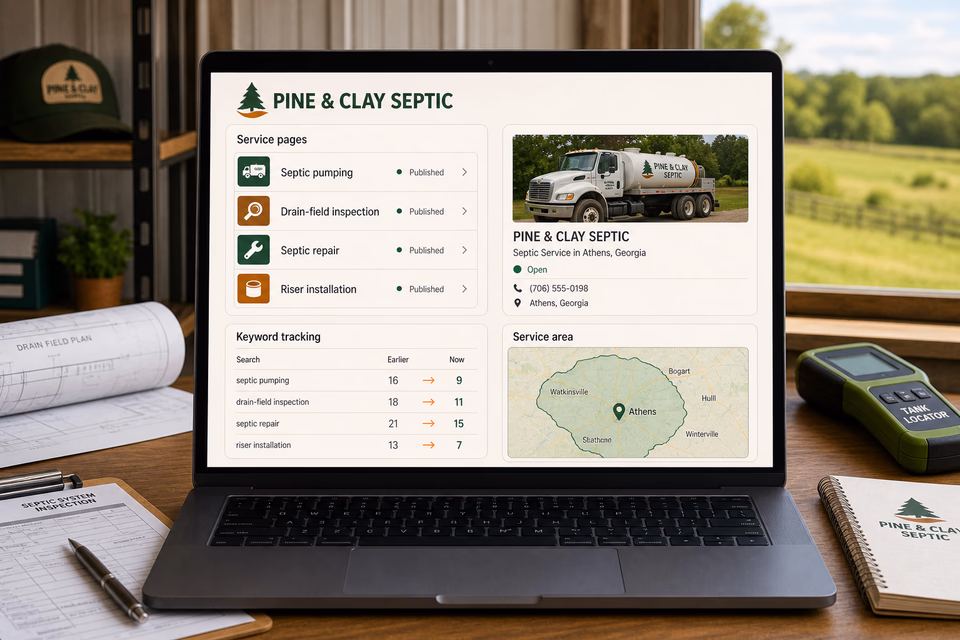 Pine & Clay Septic visibility system showing the customer journey and the team's next action