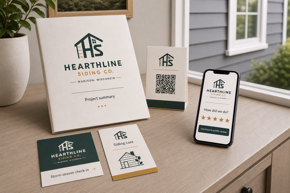 Hearthline Siding Co. retention system showing the customer journey and the team's next action