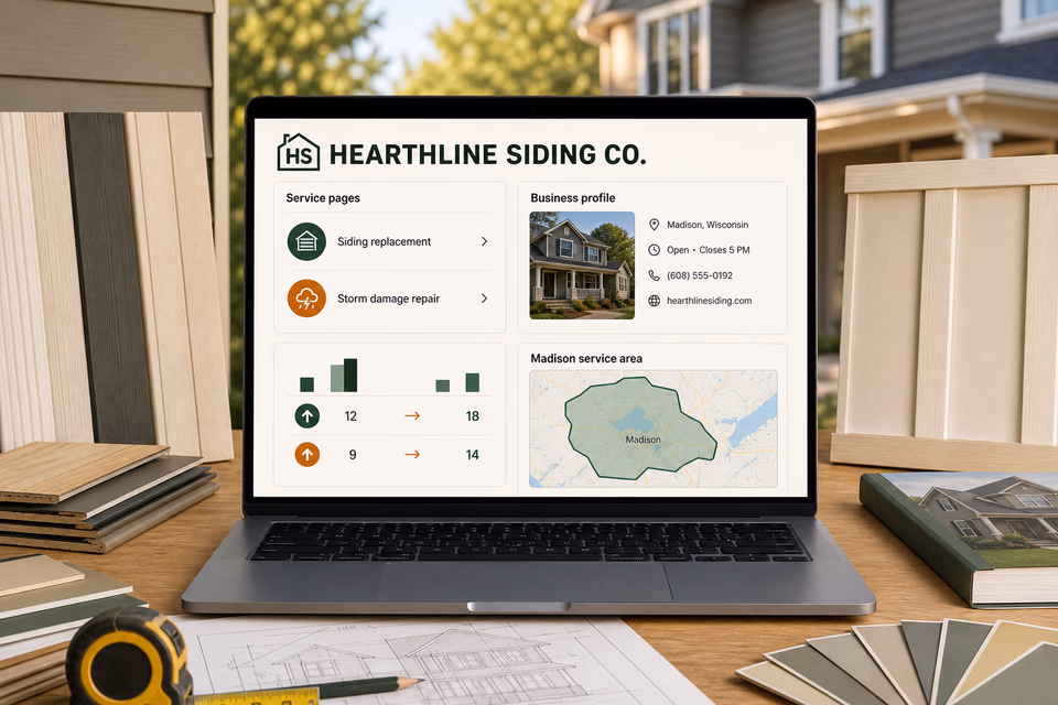 Hearthline Siding Co. visibility system showing the customer journey and the team's next action