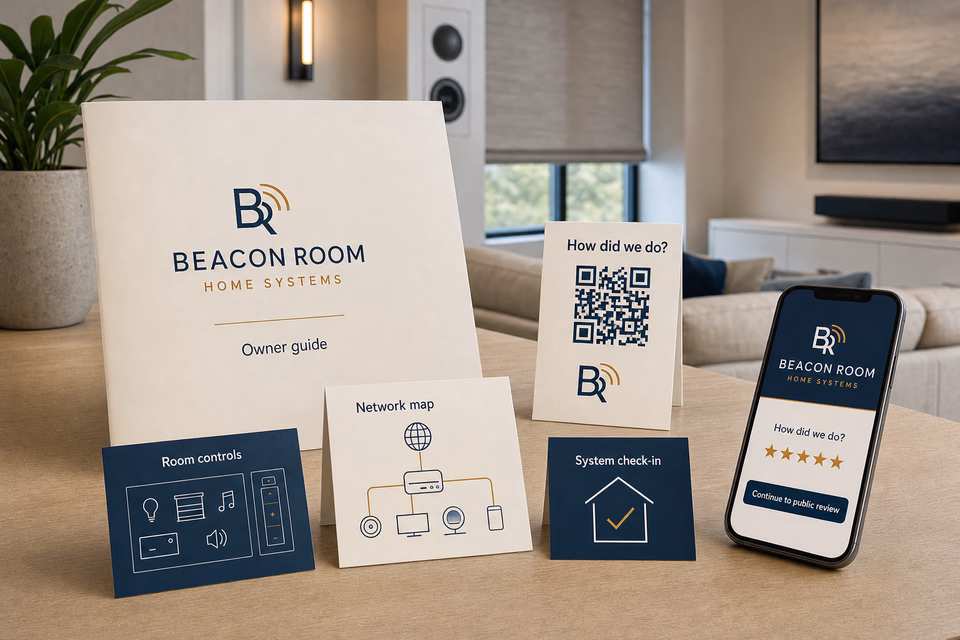 Beacon Room Home Systems retention system showing the customer journey and the team's next action