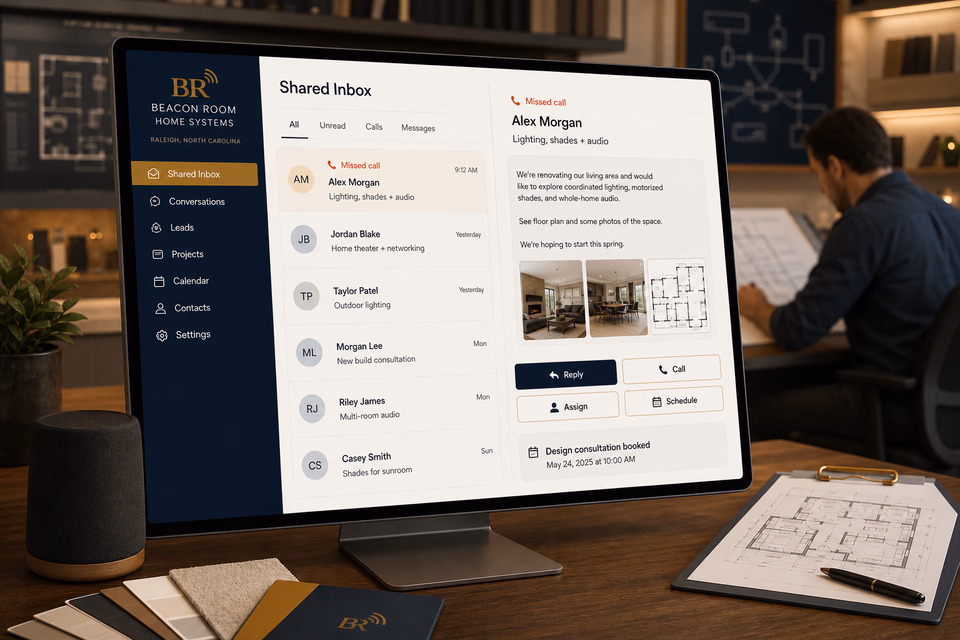 Beacon Room Home Systems response system showing the customer journey and the team's next action