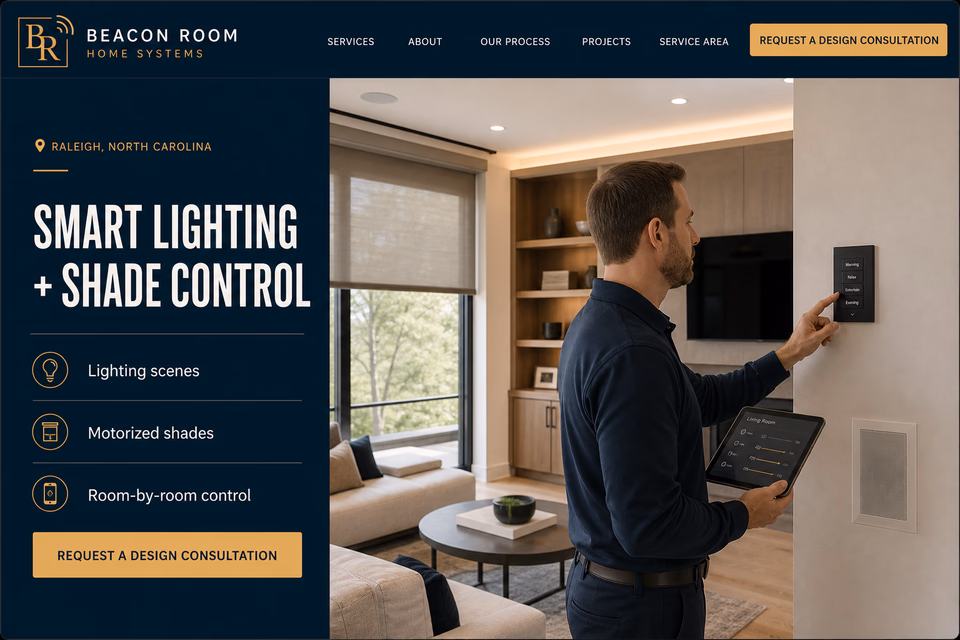 Beacon Room Home Systems customer-facing service page with clear local service details, proof, and a direct request path