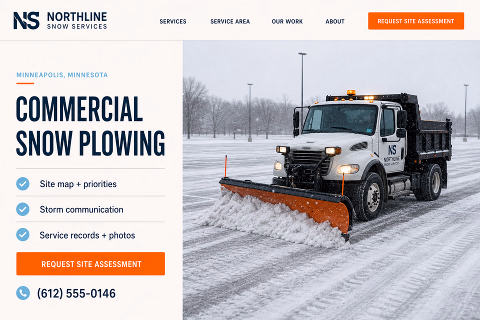 Northline Snow Services customer-facing service page with clear local service details, proof, and a direct request path