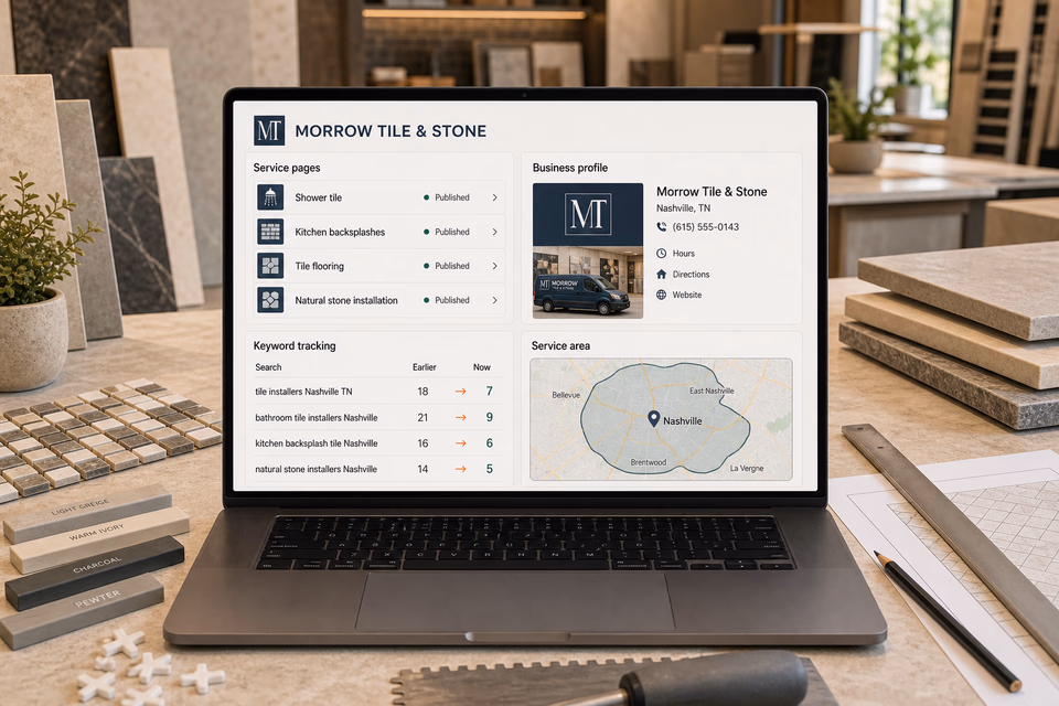 Morrow Tile & Stone visibility system showing the customer journey and the team's next action