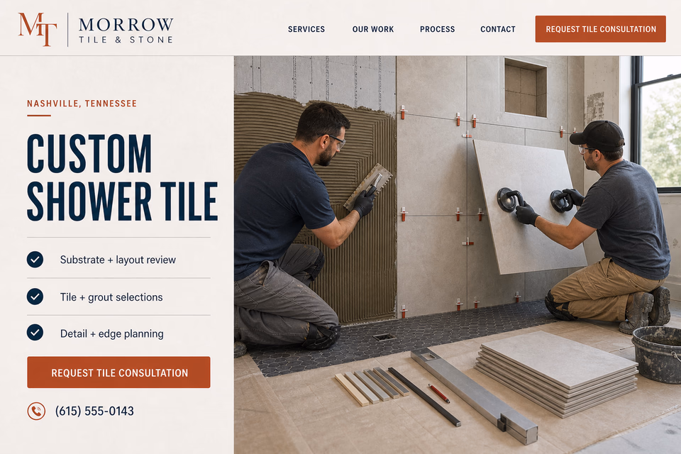 Morrow Tile & Stone customer-facing service page with clear local service details, proof, and a direct request path