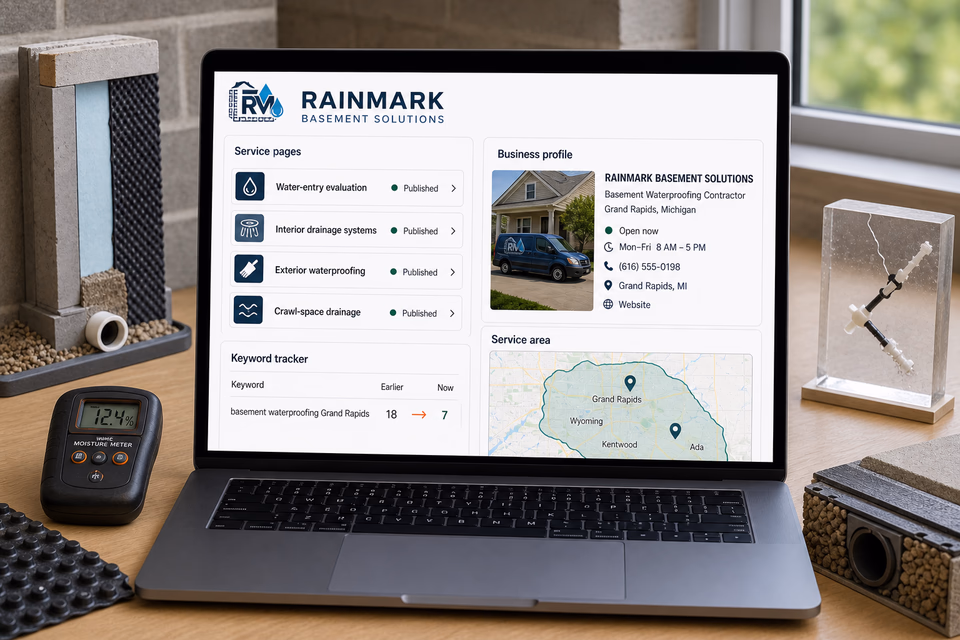 Rainmark Basement Solutions visibility system showing the customer journey and the team's next action