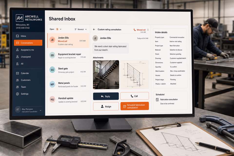 Arcwell Metalworks response system showing the customer journey and the team's next action