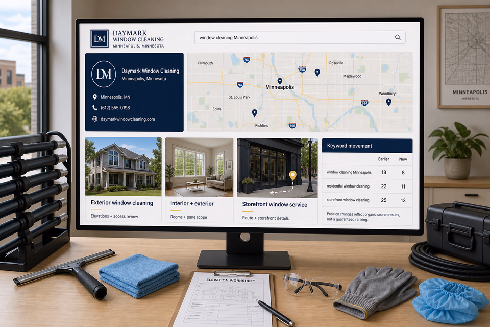 Daymark Window Cleaning visibility system showing the customer journey and the team's next action