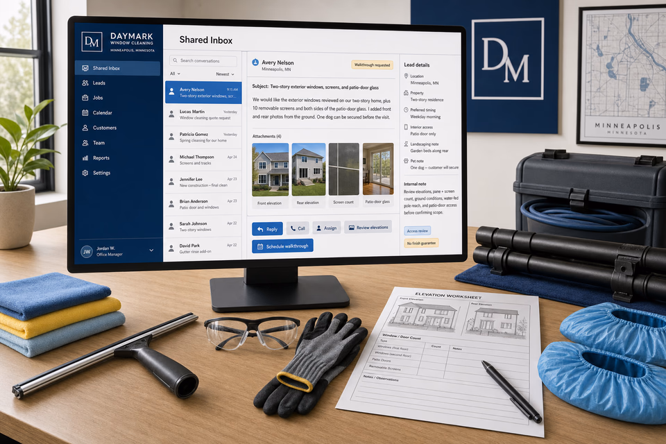 Daymark Window Cleaning response system showing the customer journey and the team's next action