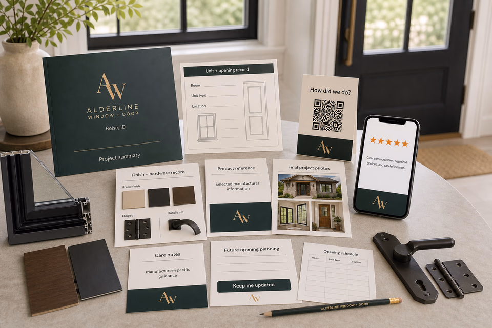 Alderline Window + Door retention system showing the customer journey and the team's next action